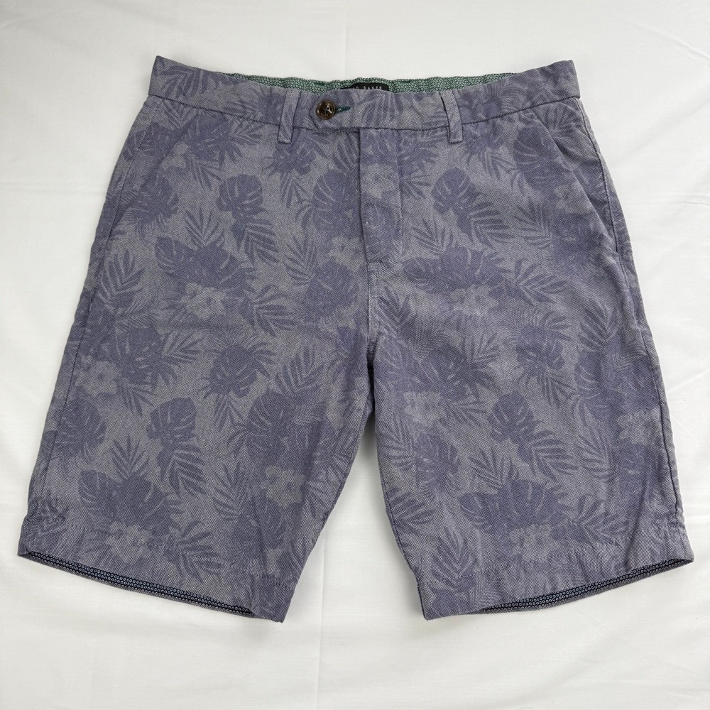 Ted Baker Shorts Men 32 Purple Tropical Palm Leaf Print Cotton Chino Summer Luxe
